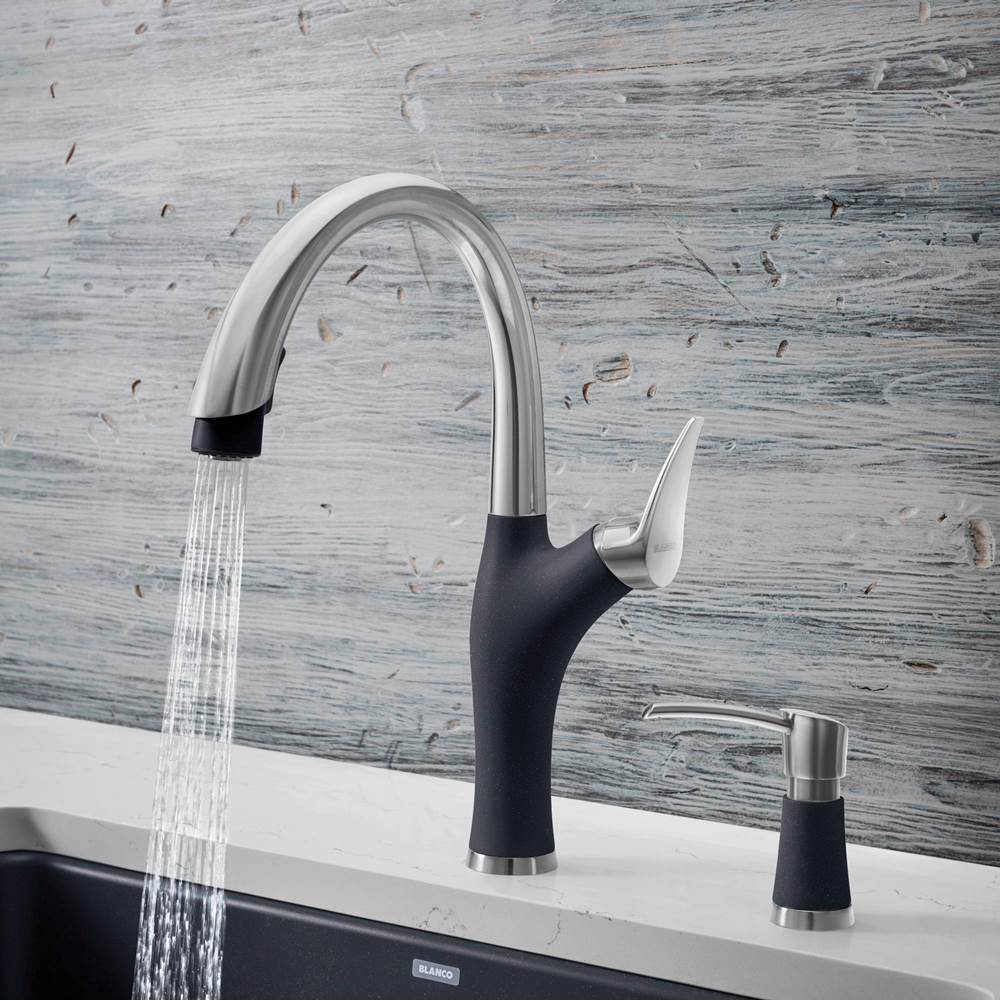 Artona Pull-Down Dual-Spray Kitchen Faucet - PVD Steel/Anthracite