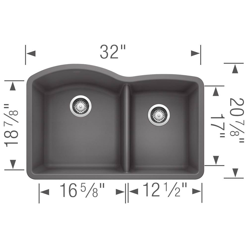 Diamond SILGRANIT 32'' 60/40 Double Bowl Undermount Kitchen Sink - Cafe