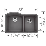 Diamond SILGRANIT 32'' 60/40 Double Bowl Undermount Kitchen Sink - Cafe