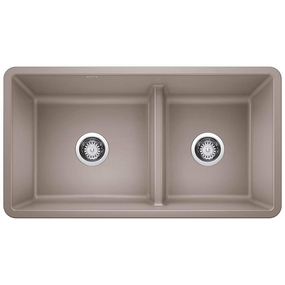 Blanco - Precis SILGRANIT 33'' 60/40 Reversible Double Bowl Undermount Kitchen Sink with Low Divide - Truffle - Truffle