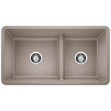 Blanco - Precis SILGRANIT 33'' 60/40 Reversible Double Bowl Undermount Kitchen Sink with Low Divide - Truffle - Truffle