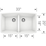 Performa SILGRANIT 33'' 50/50 Double Bowl Undermount Kitchen Sink - Cafe