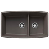 Blanco - Performa SILGRANIT 33'' 60/40 Double Bowl Undermount Kitchen Sink with Low Divide - Volcano Gray - Volcano Gray