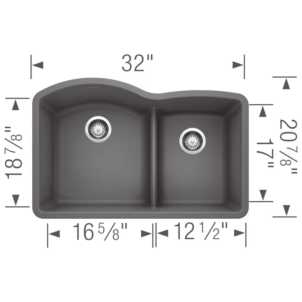 Diamond SILGRANIT 32'' 60/40 Double Bowl Undermount Kitchen Sink with Low Divide - Anthracite