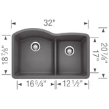 Diamond SILGRANIT 32'' 60/40 Double Bowl Undermount Kitchen Sink with Low Divide - Anthracite