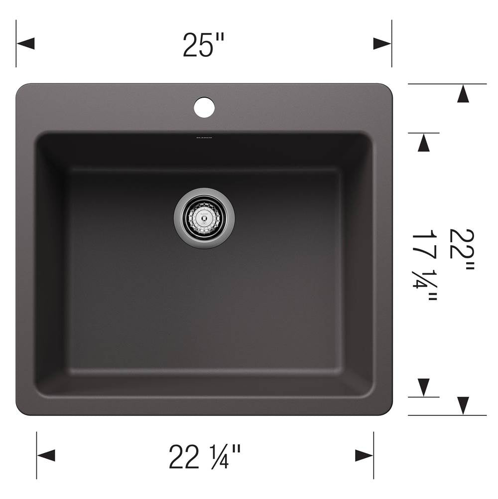 Liven SILGRANIT 25'' Single Bowl Dual Mount Kitchen Sink - Coal Black