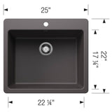 Liven SILGRANIT 25'' Single Bowl Dual Mount Kitchen Sink - Coal Black