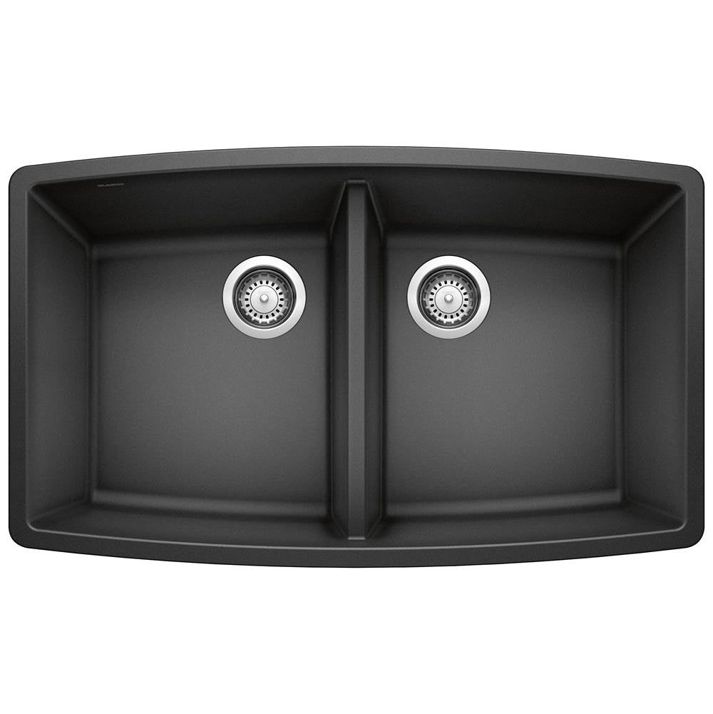 Blanco - Performa SILGRANIT 33'' 50/50 Double Bowl Undermount Kitchen Sink - Anthracite - Anthracite