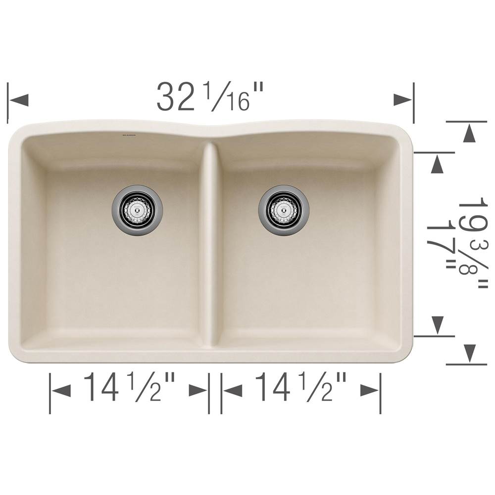 Diamond SILGRANIT 32'' 50/50 Double Bowl Undermount Kitchen Sink - Soft White