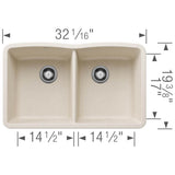Diamond SILGRANIT 32'' 50/50 Double Bowl Undermount Kitchen Sink - Soft White