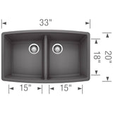 Performa SILGRANIT 33'' 50/50 Double Bowl Undermount Kitchen Sink - Cafe