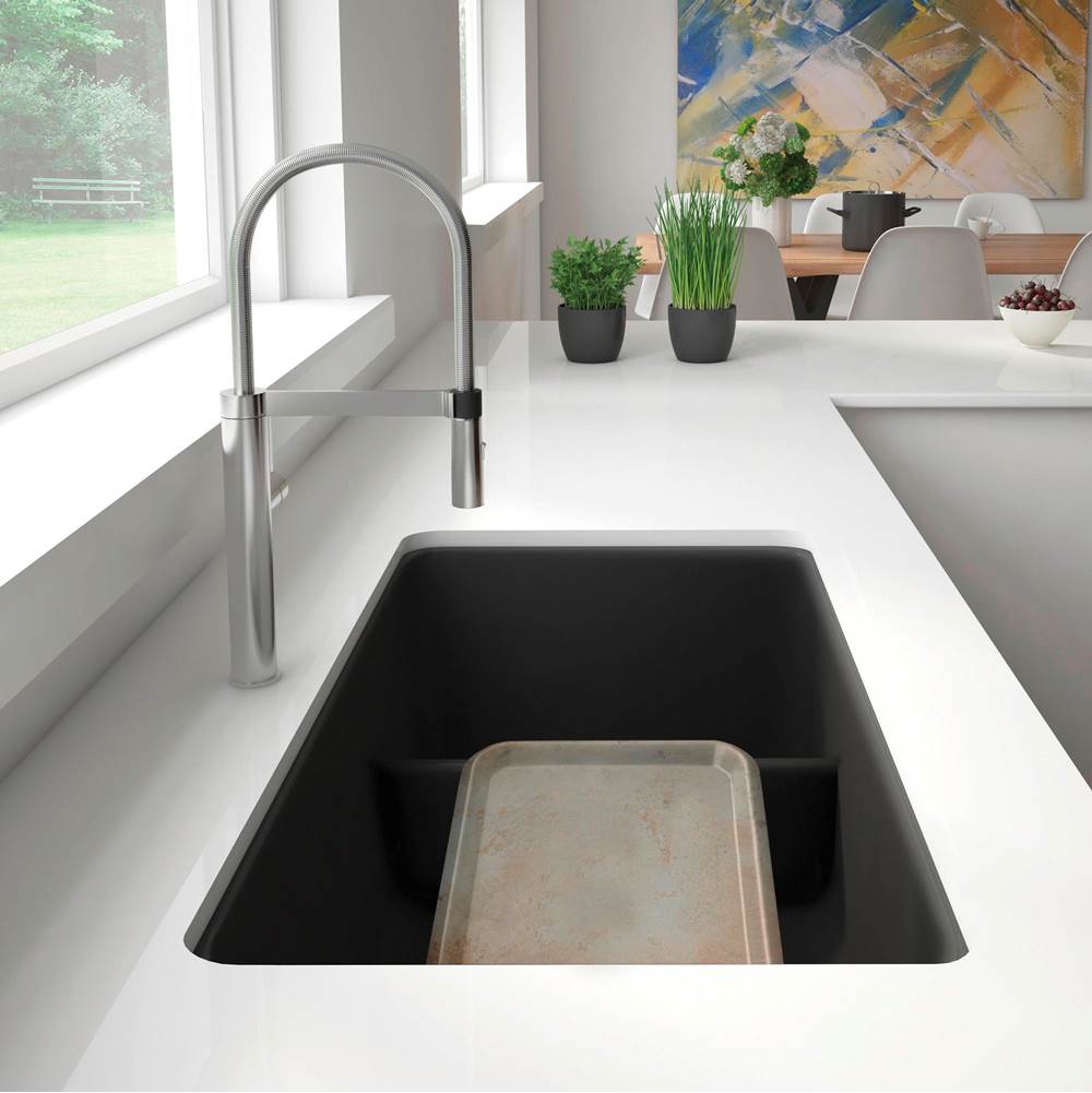 Precis SILGRANIT 33'' 60/40 Reversible Double Bowl Undermount Kitchen Sink with Low Divide - Cinder