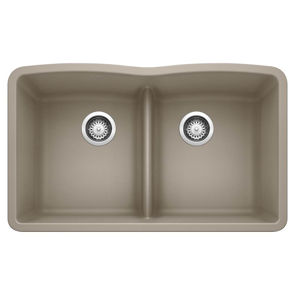Blanco - Diamond SILGRANIT 32'' 50/50 Double Bowl Undermount Kitchen Sink with Low Divide - Truffle - Truffle