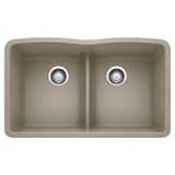 Blanco - Diamond SILGRANIT 32'' 50/50 Double Bowl Undermount Kitchen Sink with Low Divide - Truffle - Truffle