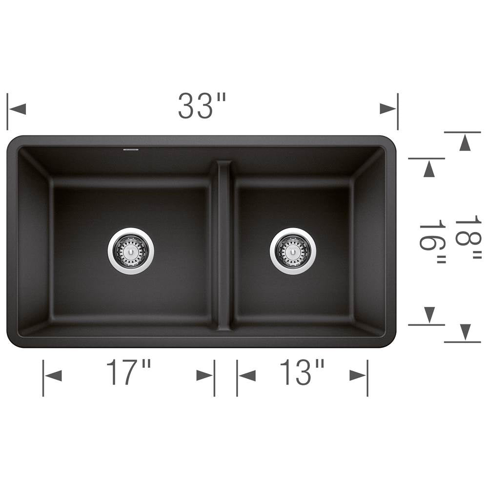 Precis SILGRANIT 33'' 60/40 Reversible Double Bowl Undermount Kitchen Sink with Low Divide - Cinder