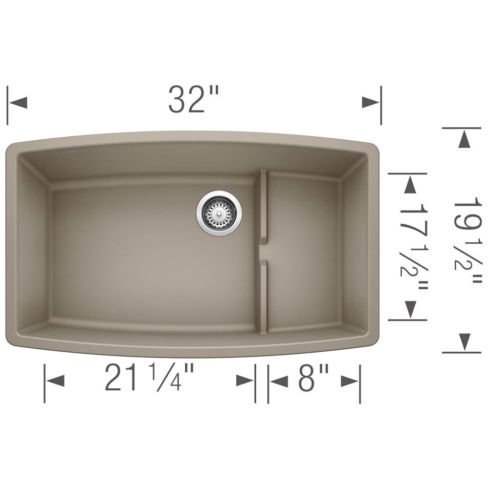 Performa Cascade SILGRANIT 32'' Single Bowl Undermount Kitchen Sink with Colander - Cafe