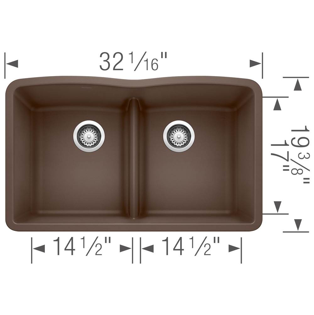 Diamond SILGRANIT 32'' 50/50 Double Bowl Undermount Kitchen Sink with Low Divide - Cinder