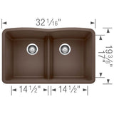 Diamond SILGRANIT 32'' 50/50 Double Bowl Undermount Kitchen Sink with Low Divide - Cinder