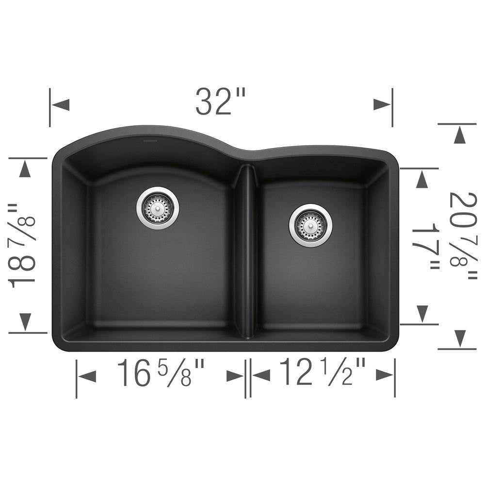 Diamond SILGRANIT 32'' 60/40 Double Bowl Undermount Kitchen Sink - Cafe