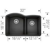 Diamond SILGRANIT 32'' 60/40 Double Bowl Undermount Kitchen Sink - Cafe