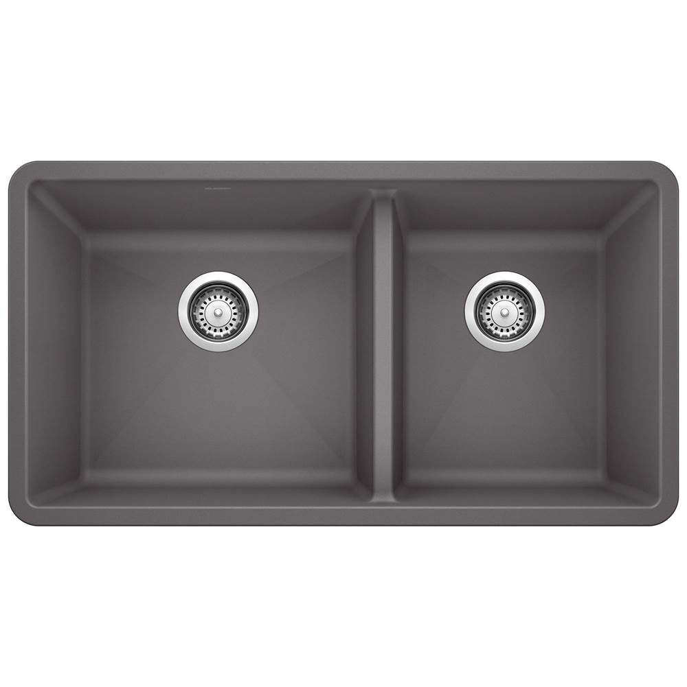 Blanco - Precis SILGRANIT 33'' 60/40 Double Bowl Undermount Kitchen Sink - Cinder - Cinder
