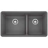 Blanco - Precis SILGRANIT 33'' 60/40 Double Bowl Undermount Kitchen Sink - Cinder - Cinder