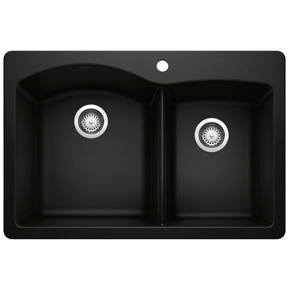 Blanco - Diamond SILGRANIT 33'' 60/40 Double Bowl Dual Mount Kitchen Sink - Coal Black - Coal Black