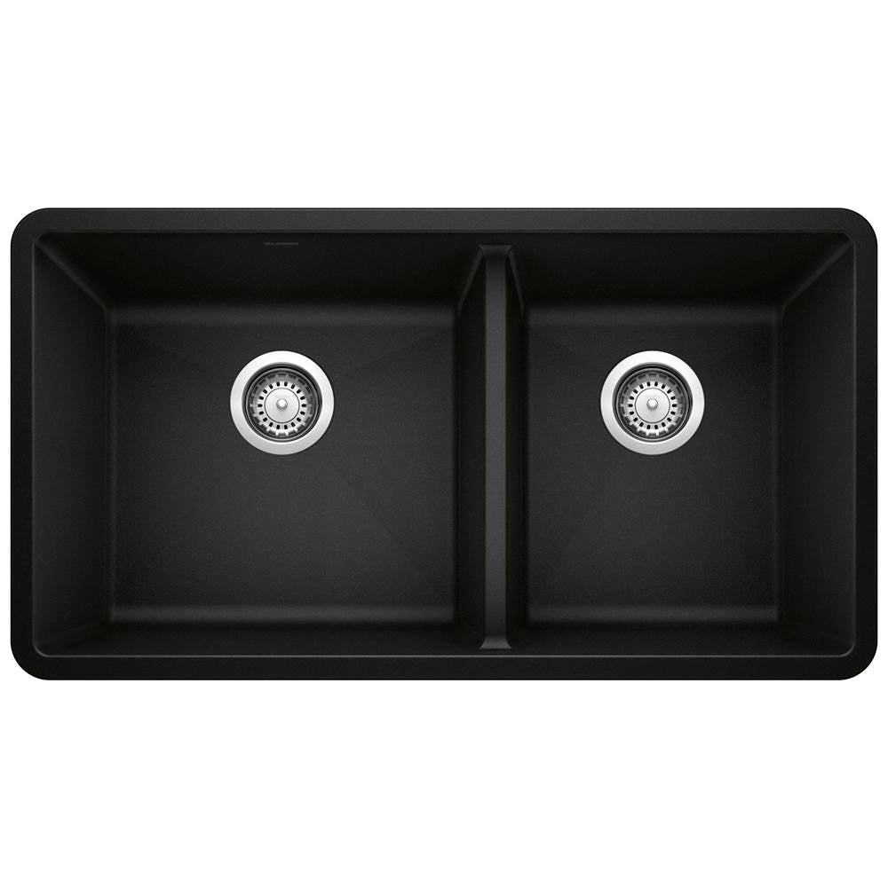 Blanco - Precis SILGRANIT 33'' 60/40 Double Bowl Undermount Kitchen Sink - Coal Black - Coal Black