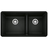 Blanco - Precis SILGRANIT 33'' 60/40 Double Bowl Undermount Kitchen Sink - Coal Black - Coal Black