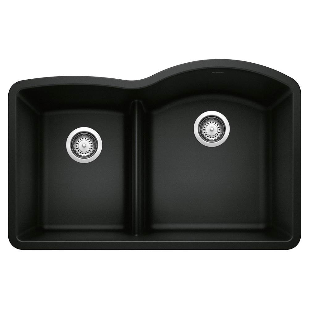 Blanco - Diamond SILGRANIT 32'' 40/60 Reverse Double Bowl Undermount Kitchen Sink with Low Divide - Coal Black - Coal Black
