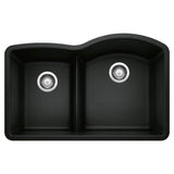 Blanco - Diamond SILGRANIT 32'' 40/60 Reverse Double Bowl Undermount Kitchen Sink with Low Divide - Coal Black - Coal Black
