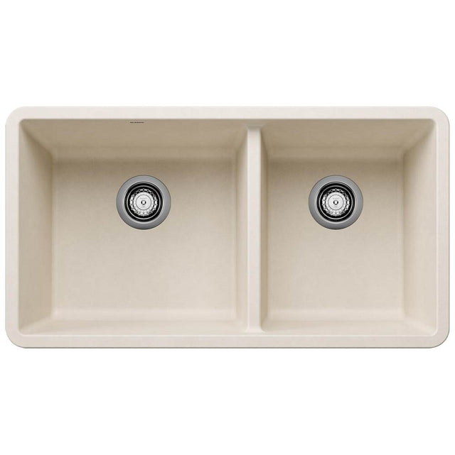 Blanco - Precis SILGRANIT 33'' 60/40 Double Bowl Undermount Kitchen Sink - Soft White - Soft White