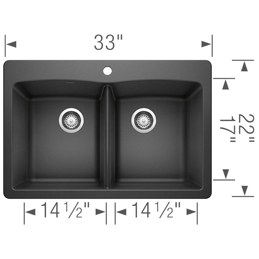 Diamond SILGRANIT 33'' 50/50 Double Bowl Dual Mount Kitchen Sink - Cafe