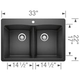 Diamond SILGRANIT 33'' 50/50 Double Bowl Dual Mount Kitchen Sink - Cafe