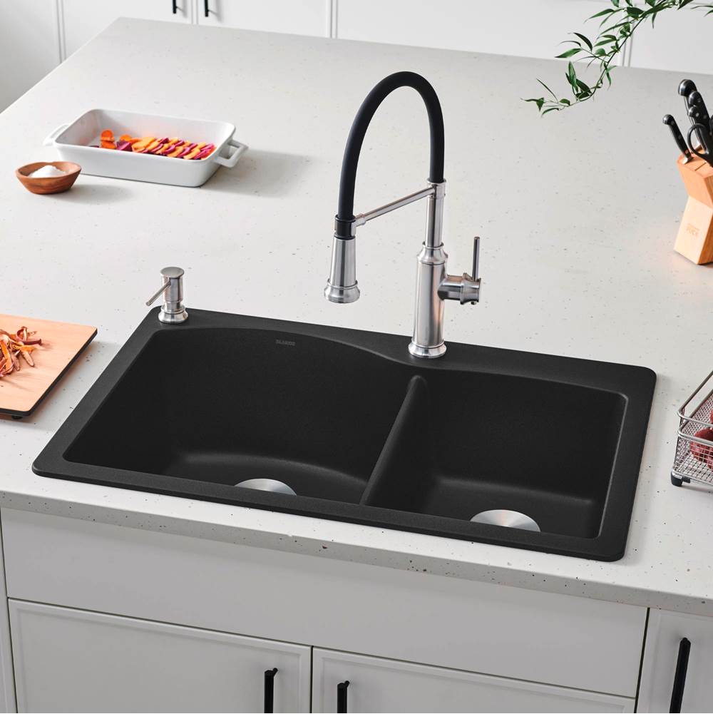 Diamond SILGRANIT 33'' 60/40 Double Bowl Dual Mount Kitchen Sink - Cafe