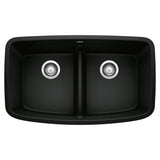 Blanco - Valea SILGRANIT 32'' 50/50 Double Bowl Undermount Kitchen Sink with Low Divide - Coal Black - Coal Black