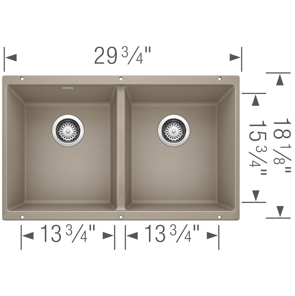Precis SILGRANIT 29'' 50/50 Double Bowl Undermount Kitchen Sink - Coal Black