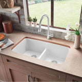 Valea SILGRANIT 32'' 50/50 Double Bowl Undermount Kitchen Sink with Low Divide - Cinder