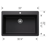Liven SILGRANIT 33'' Super Single Dual Mount Kitchen Sink - Coal Black