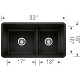 Precis SILGRANIT 33'' 60/40 Reversible Double Bowl Undermount Kitchen Sink with Low Divide - Cinder