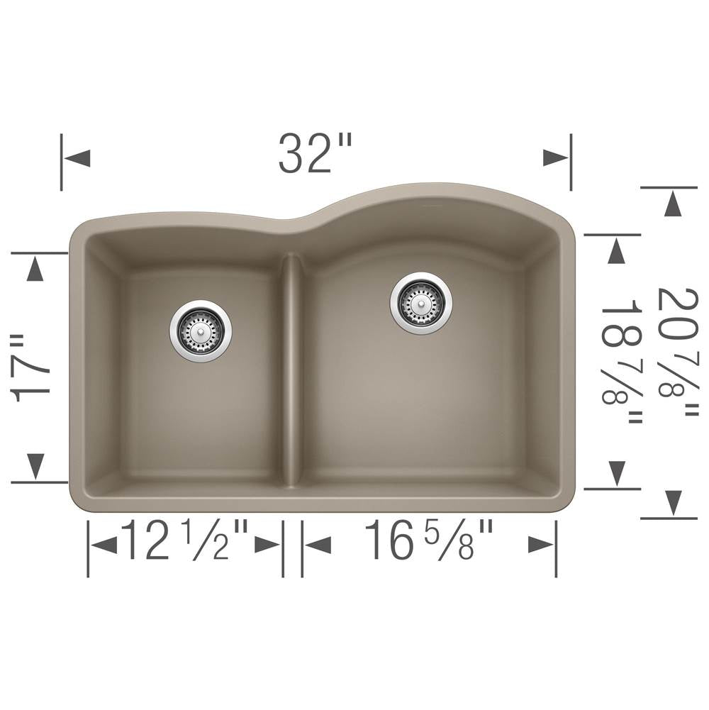 Diamond SILGRANIT 32'' 40/60 Reverse Double Bowl Undermount Kitchen Sink with Low Divide - Anthracite
