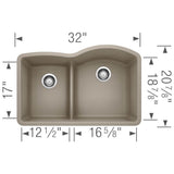Diamond SILGRANIT 32'' 40/60 Reverse Double Bowl Undermount Kitchen Sink with Low Divide - Anthracite