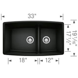 Performa SILGRANIT 33'' 60/40 Double Bowl Undermount Kitchen Sink with Low Divide - White