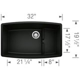 Performa Cascade SILGRANIT 32'' Single Bowl Undermount Kitchen Sink with Colander - Cafe