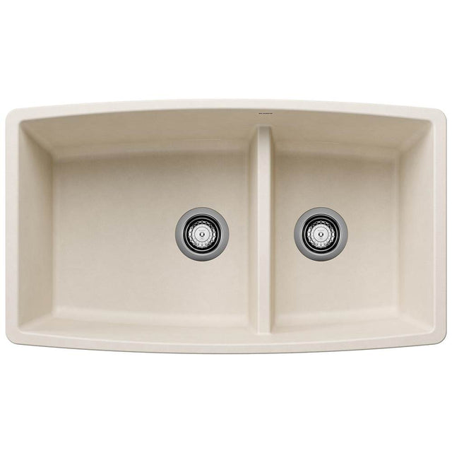 Blanco - Performa SILGRANIT 33'' 60/40 Double Bowl Undermount Kitchen Sink with Low Divide - Soft White - Soft White