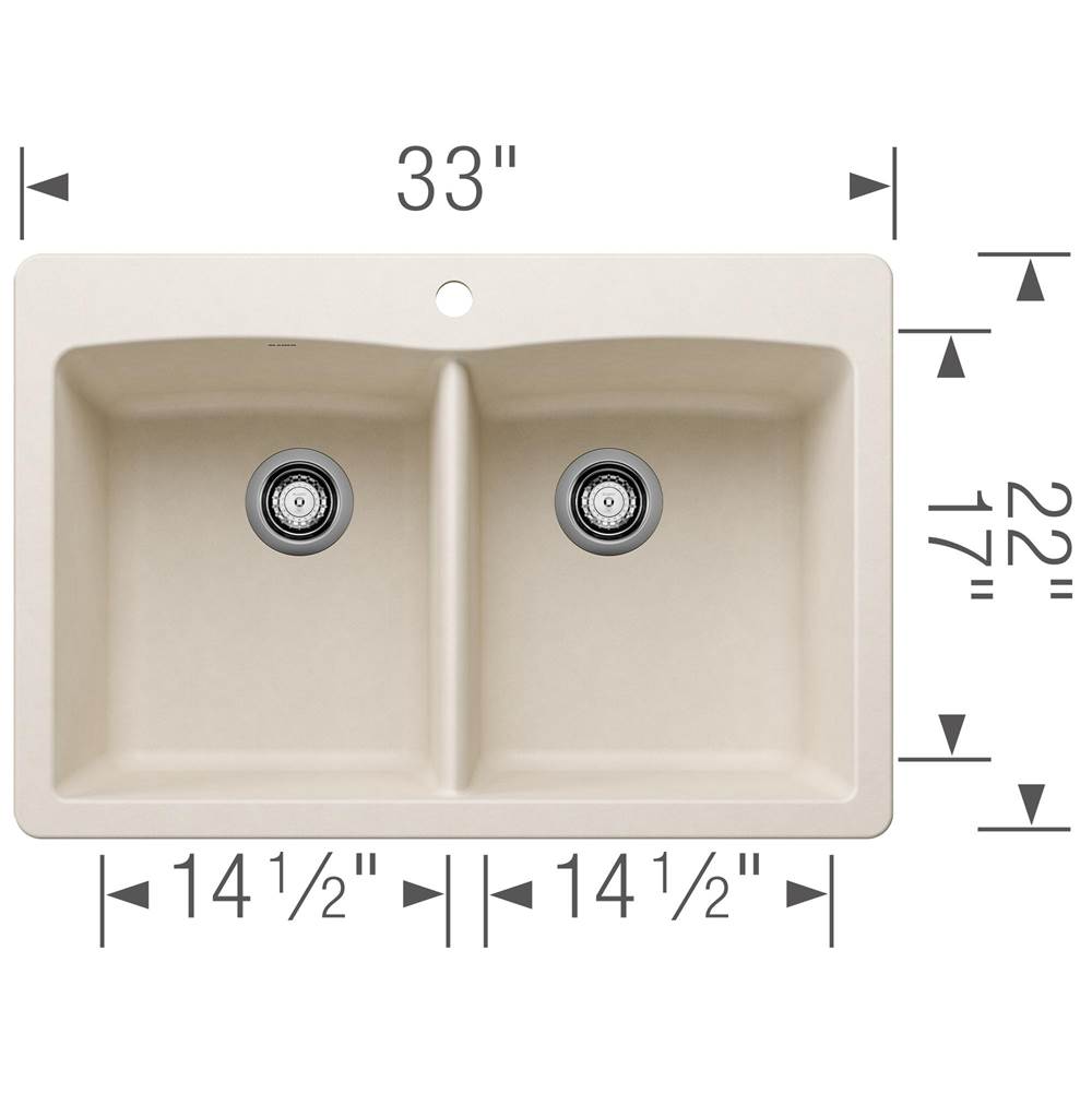 Diamond SILGRANIT 33'' 50/50 Double Bowl Dual Mount Kitchen Sink - Soft White