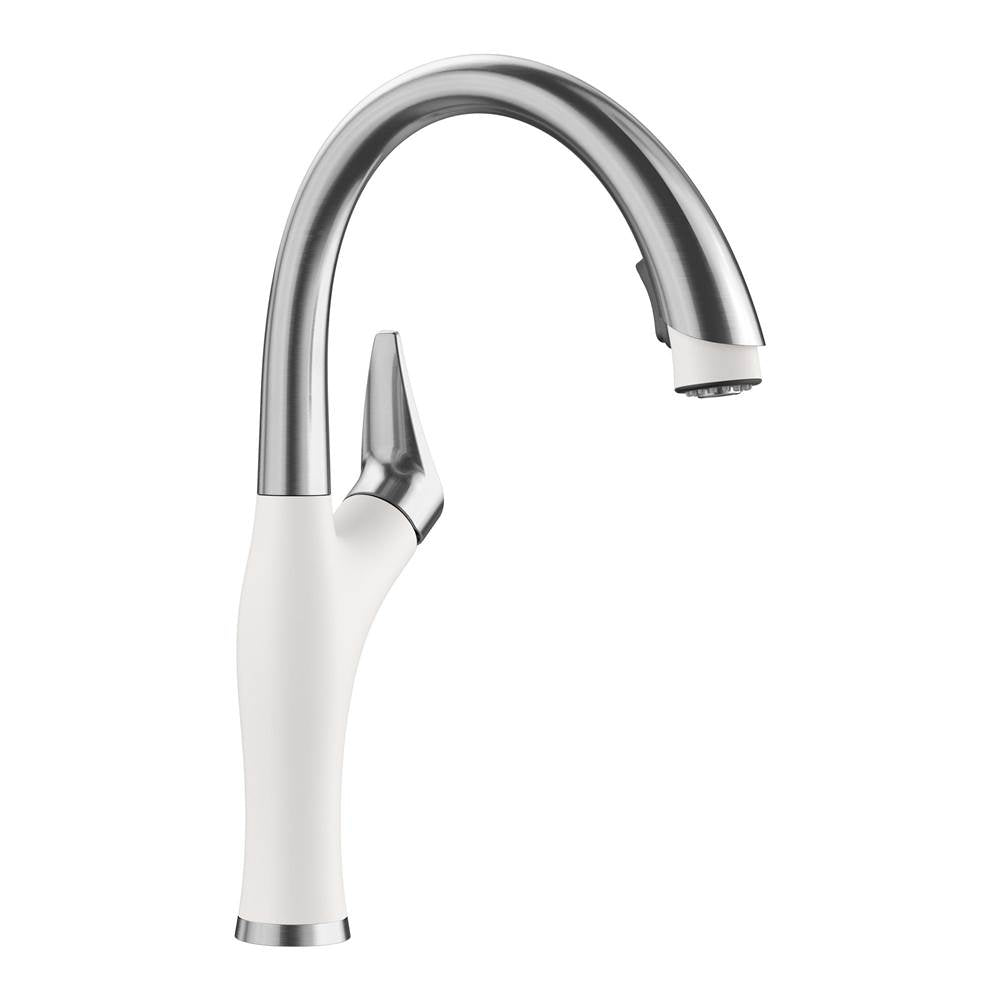 Blanco - Artona Pull-Down Dual-Spray Kitchen Faucet - PVD Steel/White - Pvd Steel With White
