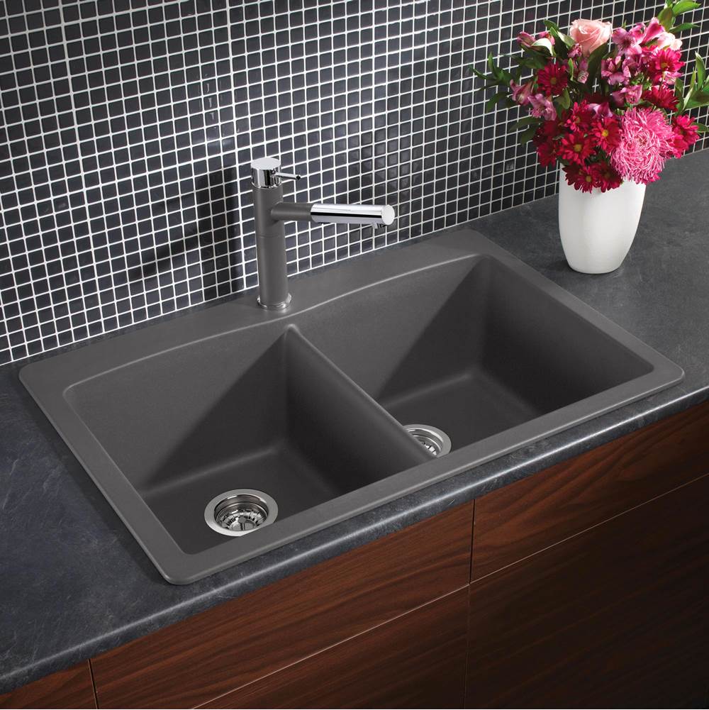 Diamond SILGRANIT 33'' 50/50 Double Bowl Dual Mount Kitchen Sink - Cafe