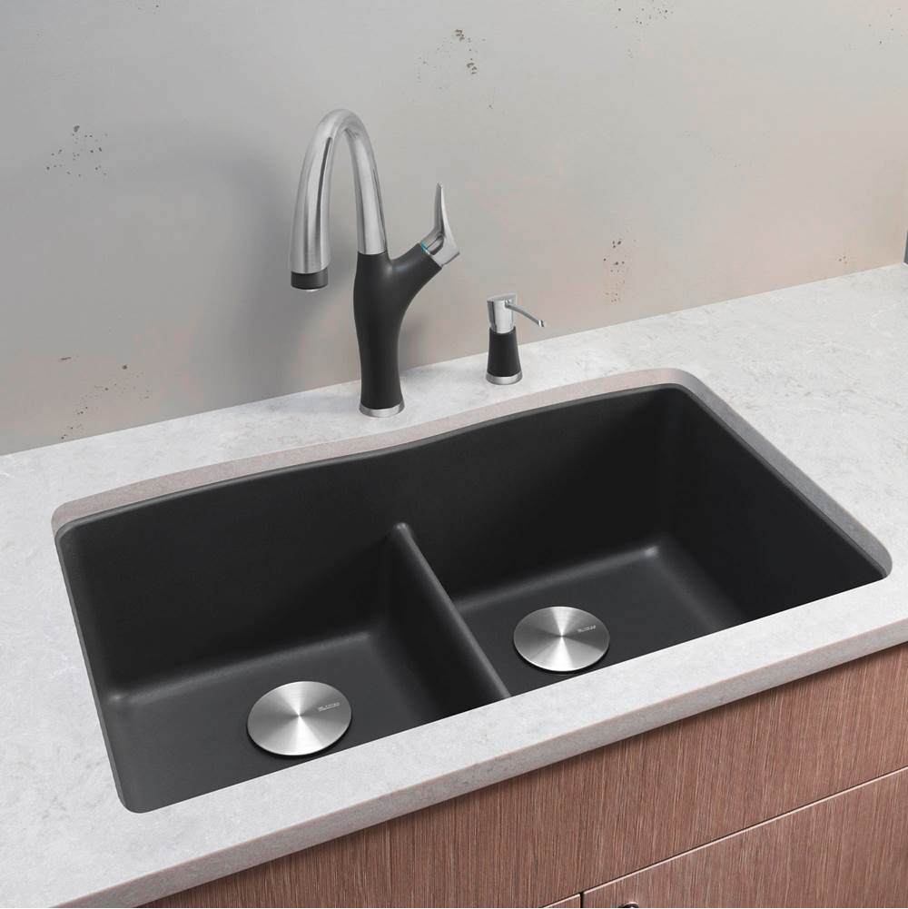 Diamond SILGRANIT 32'' 50/50 Double Bowl Undermount Kitchen Sink with Low Divide - Cinder