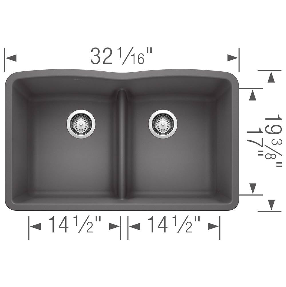Diamond SILGRANIT 32'' 50/50 Double Bowl Undermount Kitchen Sink with Low Divide - Cinder